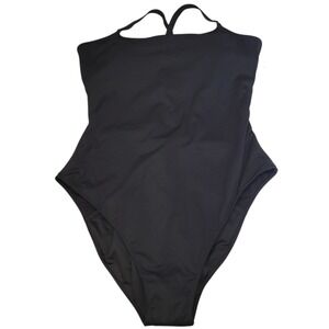 TA3 NWT 2X Lacey One Piece Swimsuit Black Corset Compression Lace Up Back C676